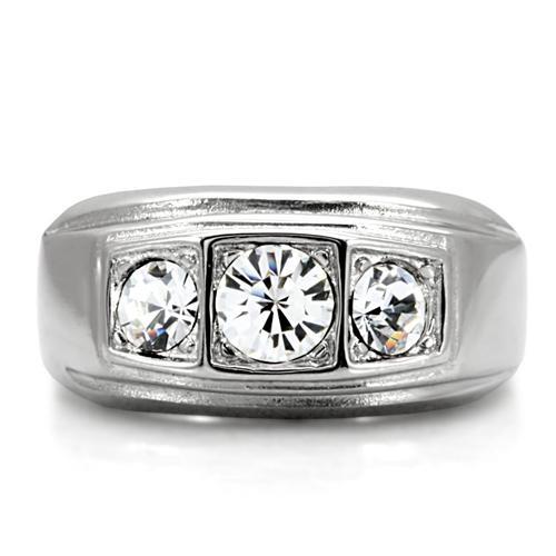 MATK119 - High polished (no plating) Stainless Steel Ring with Top Grade Crystal  in Clear