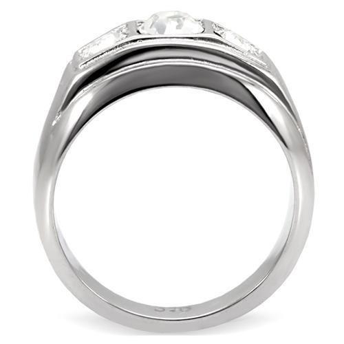 MATK119 - High polished (no plating) Stainless Steel Ring with Top Grade Crystal  in Clear