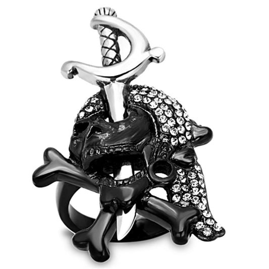 MATK1204 - Two-Tone IP Black Stainless Steel Ring with Top Grade Crystal  in Black Diamond