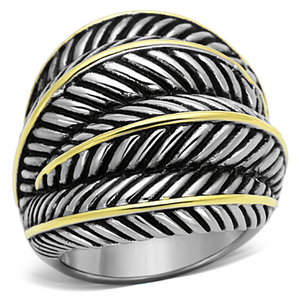 MATK1209 - Two-Tone IP Gold (Ion Plating) Stainless Steel Ring with Epoxy  in Jet