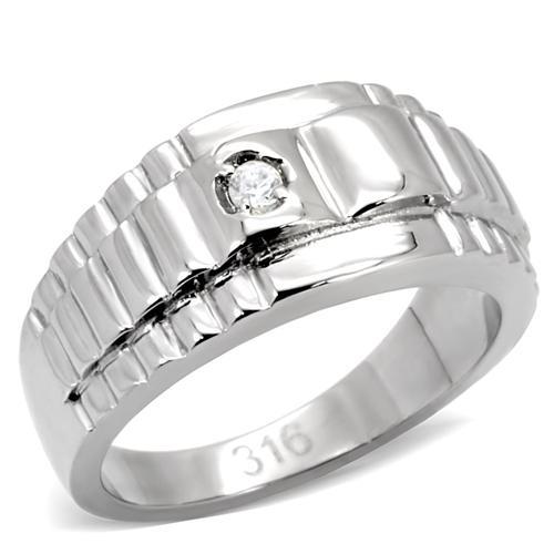 MATK120 - High polished (no plating) Stainless Steel Ring with AAA Grade CZ  in Clear