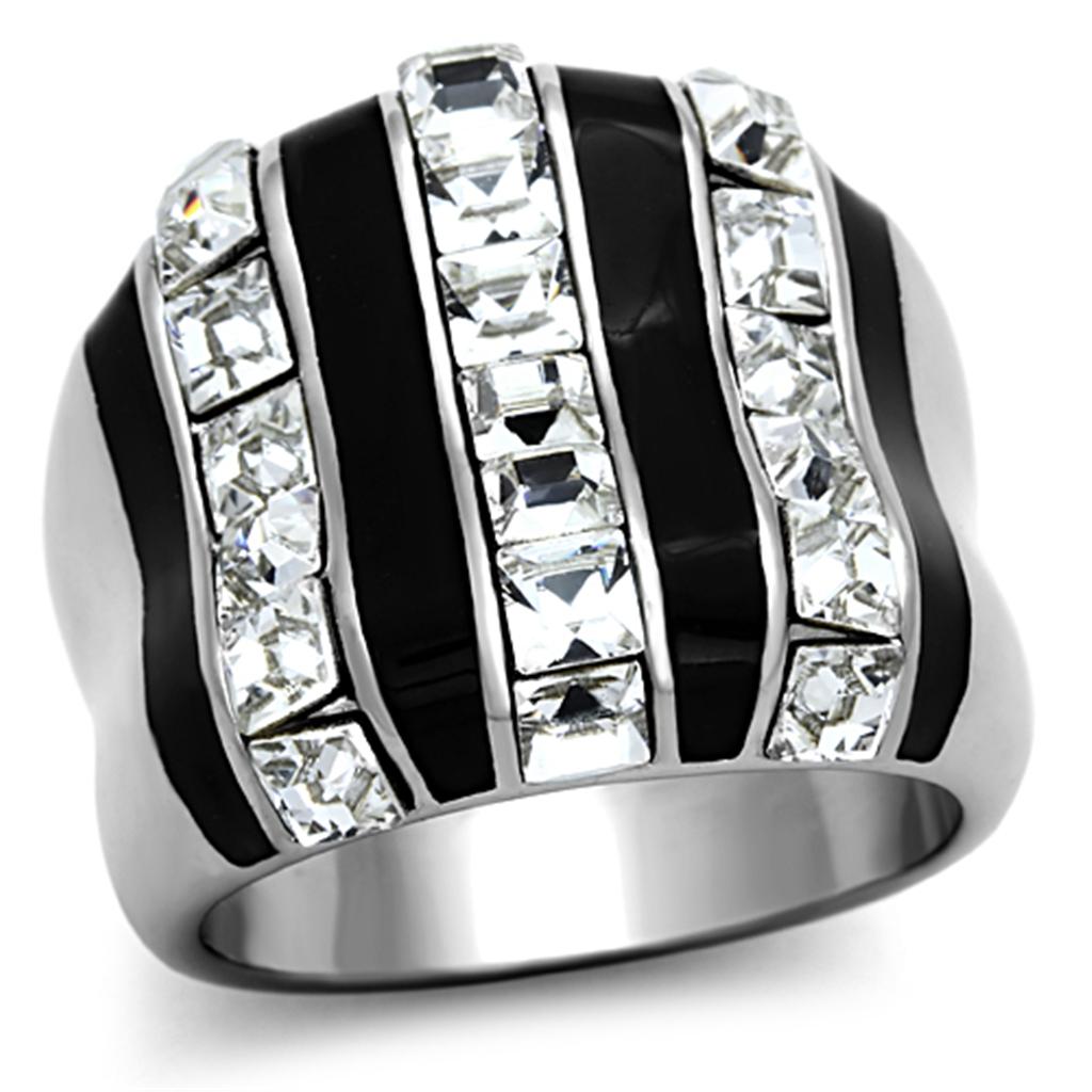 MATK1213 - High polished (no plating) Stainless Steel Ring with Top Grade Crystal  in Clear