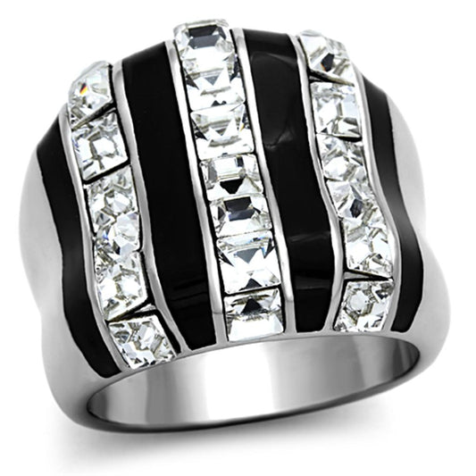 MATK1213 - High polished (no plating) Stainless Steel Ring with Top Grade Crystal  in Clear