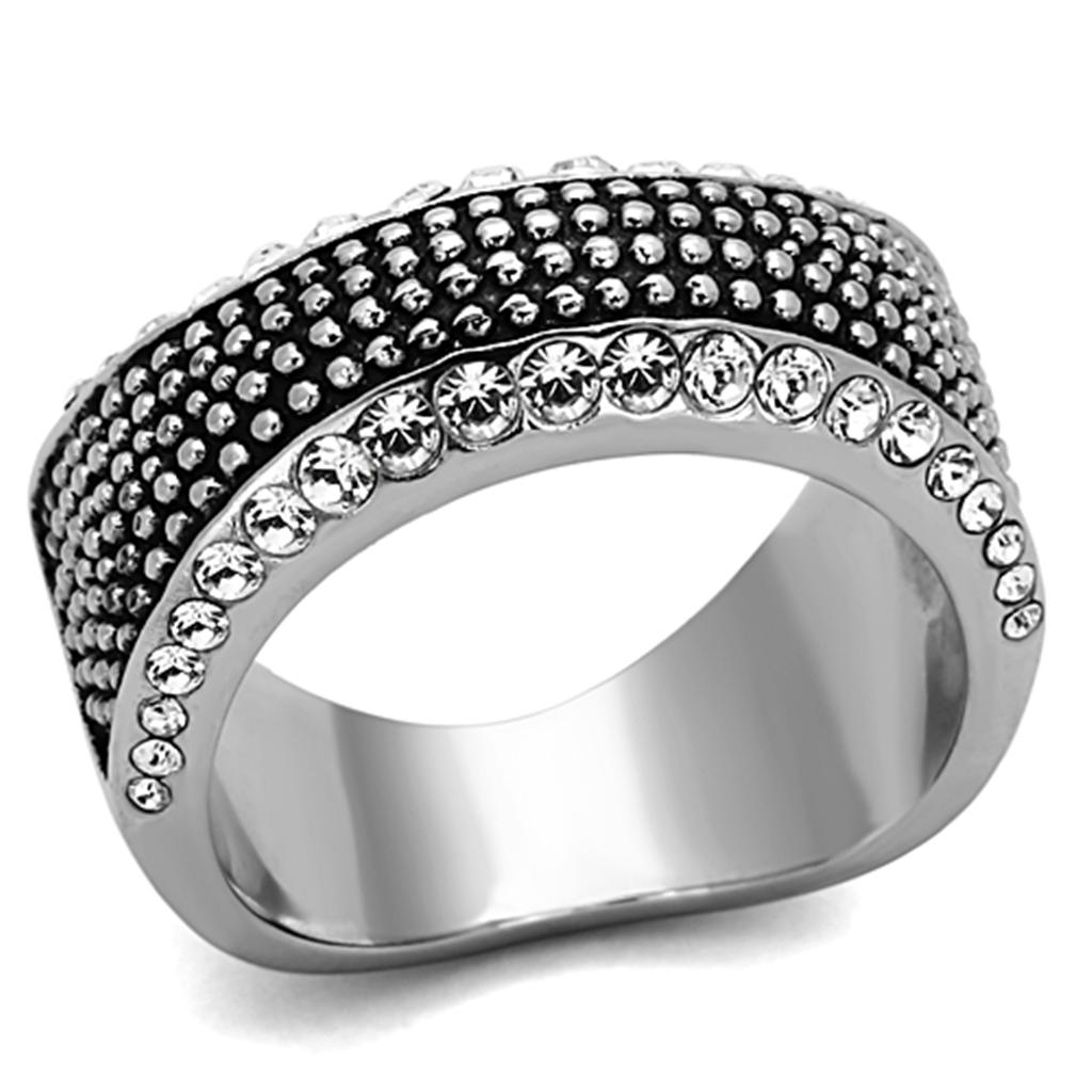 MATK1216 - High polished (no plating) Stainless Steel Ring with Top Grade Crystal  in Clear