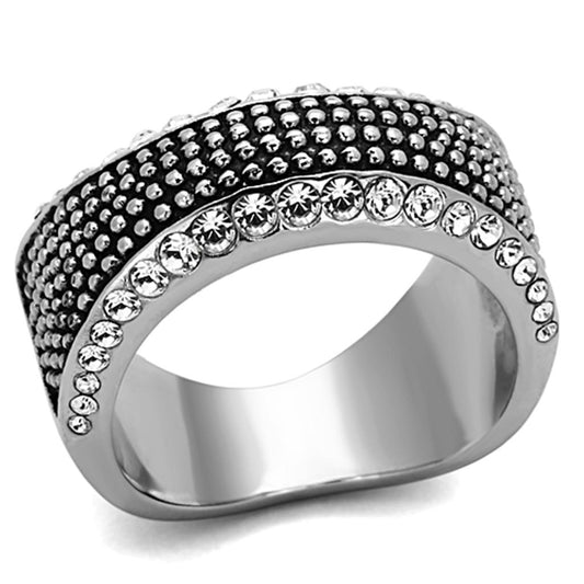MATK1216 - High polished (no plating) Stainless Steel Ring with Top Grade Crystal  in Clear