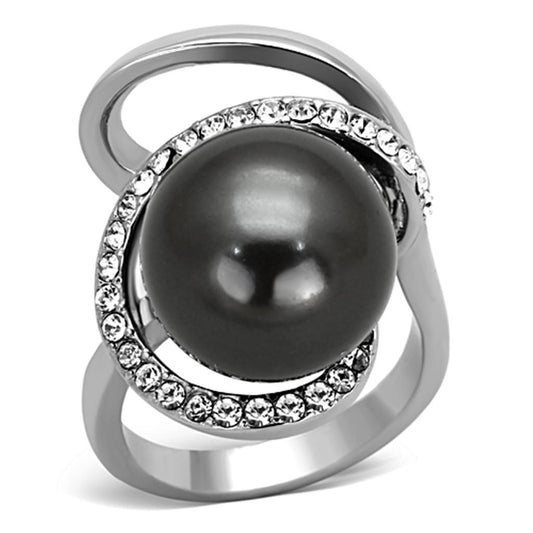 MATK1218 - High polished (no plating) Stainless Steel Ring with Synthetic Pearl in Gray
