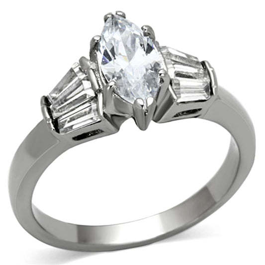 MATK1220 - High polished (no plating) Stainless Steel Ring with AAA Grade CZ  in Clear