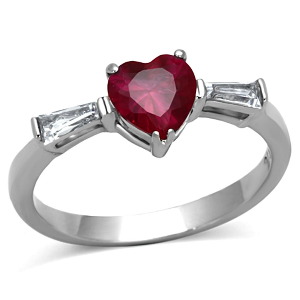 MATK1221 - High polished (no plating) Stainless Steel Ring with AAA Grade CZ  in Ruby