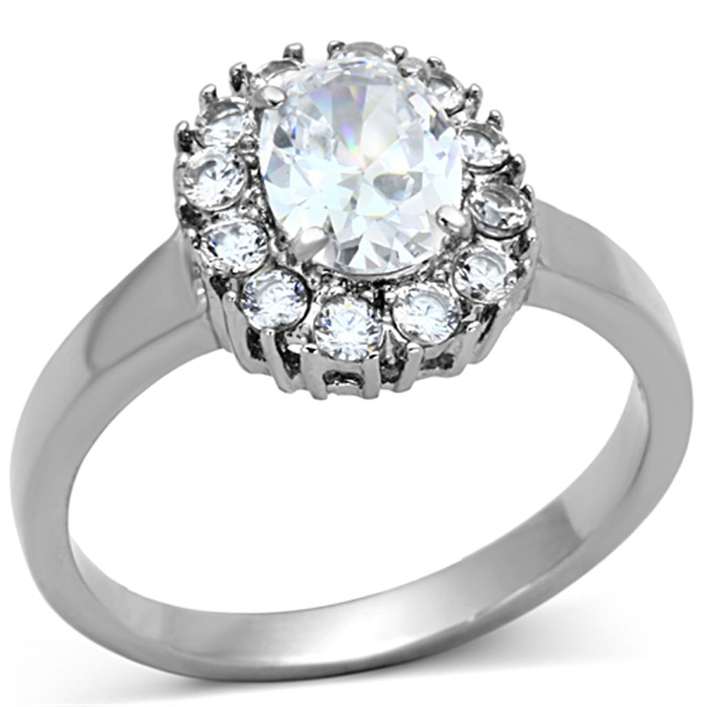 MATK1223 - High polished (no plating) Stainless Steel Ring with AAA Grade CZ  in Clear