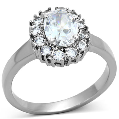 MATK1223 - High polished (no plating) Stainless Steel Ring with AAA Grade CZ  in Clear