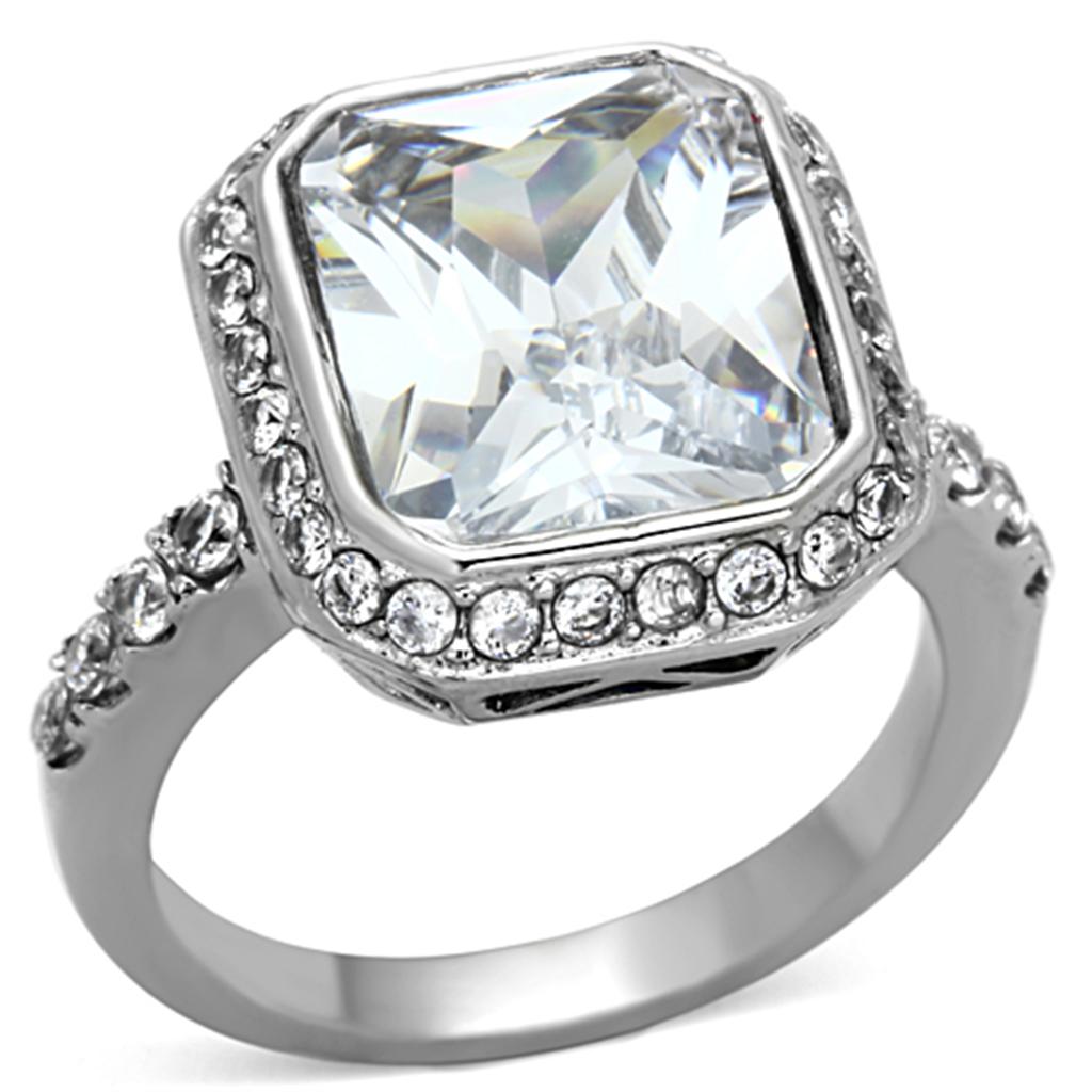 MATK1226 - High polished (no plating) Stainless Steel Ring with AAA Grade CZ  in Clear