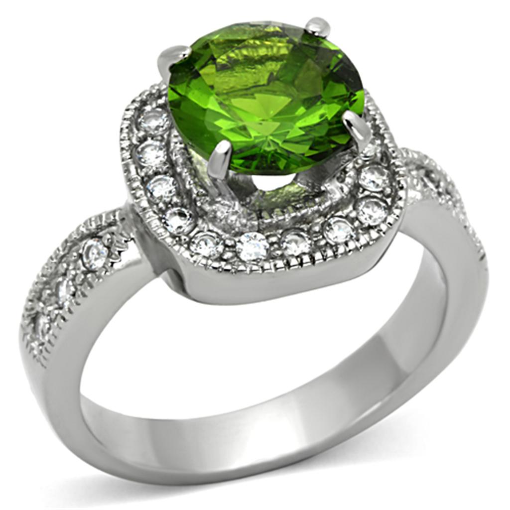 MATK1227 - High polished (no plating) Stainless Steel Ring with Synthetic Synthetic Glass in Peridot