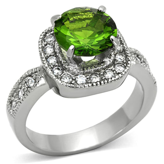 MATK1227 - High polished (no plating) Stainless Steel Ring with Synthetic Synthetic Glass in Peridot