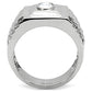 MATK122 - High polished (no plating) Stainless Steel Ring with AAA Grade CZ  in Clear