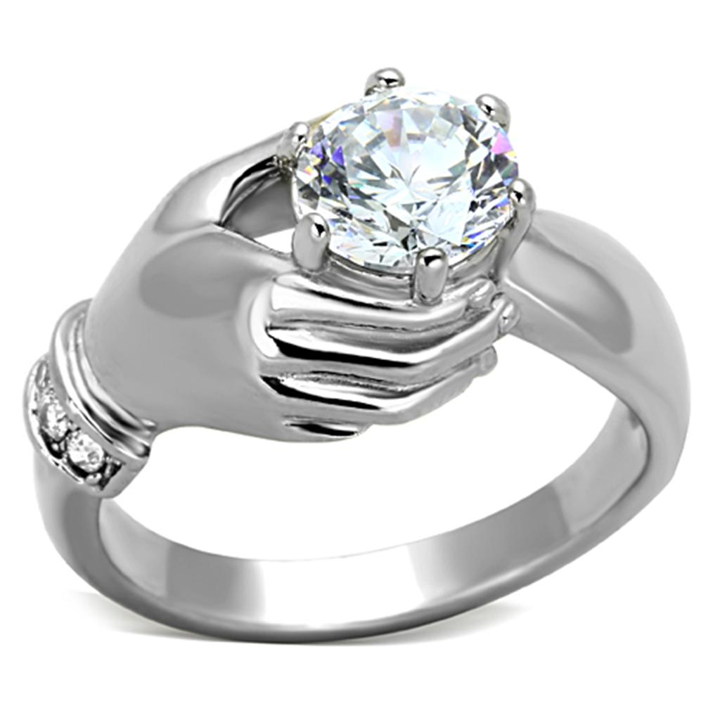 MATK1230 - High polished (no plating) Stainless Steel Ring with AAA Grade CZ  in Clear
