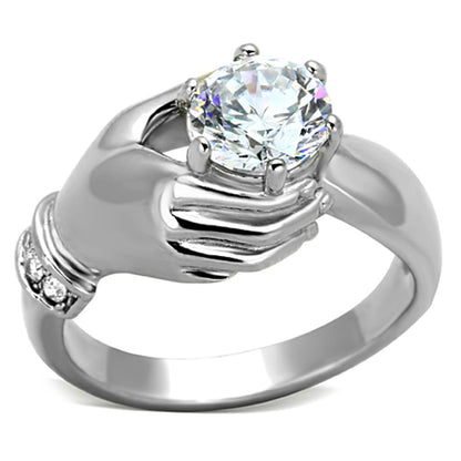 MATK1230 - High polished (no plating) Stainless Steel Ring with AAA Grade CZ  in Clear