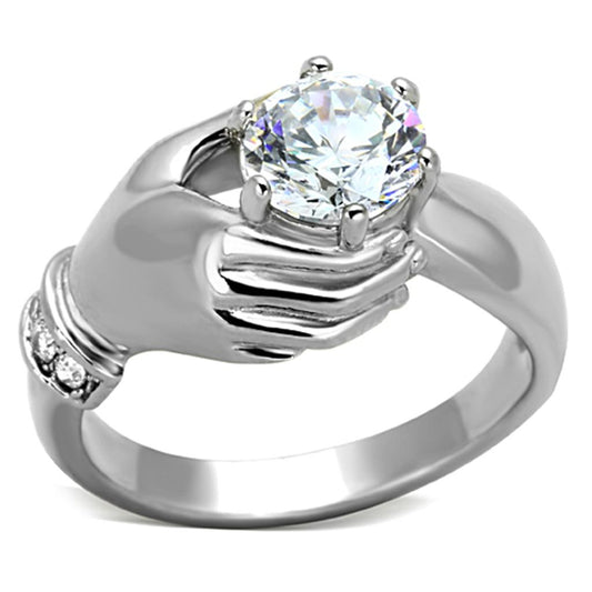 MATK1230 - High polished (no plating) Stainless Steel Ring with AAA Grade CZ  in Clear