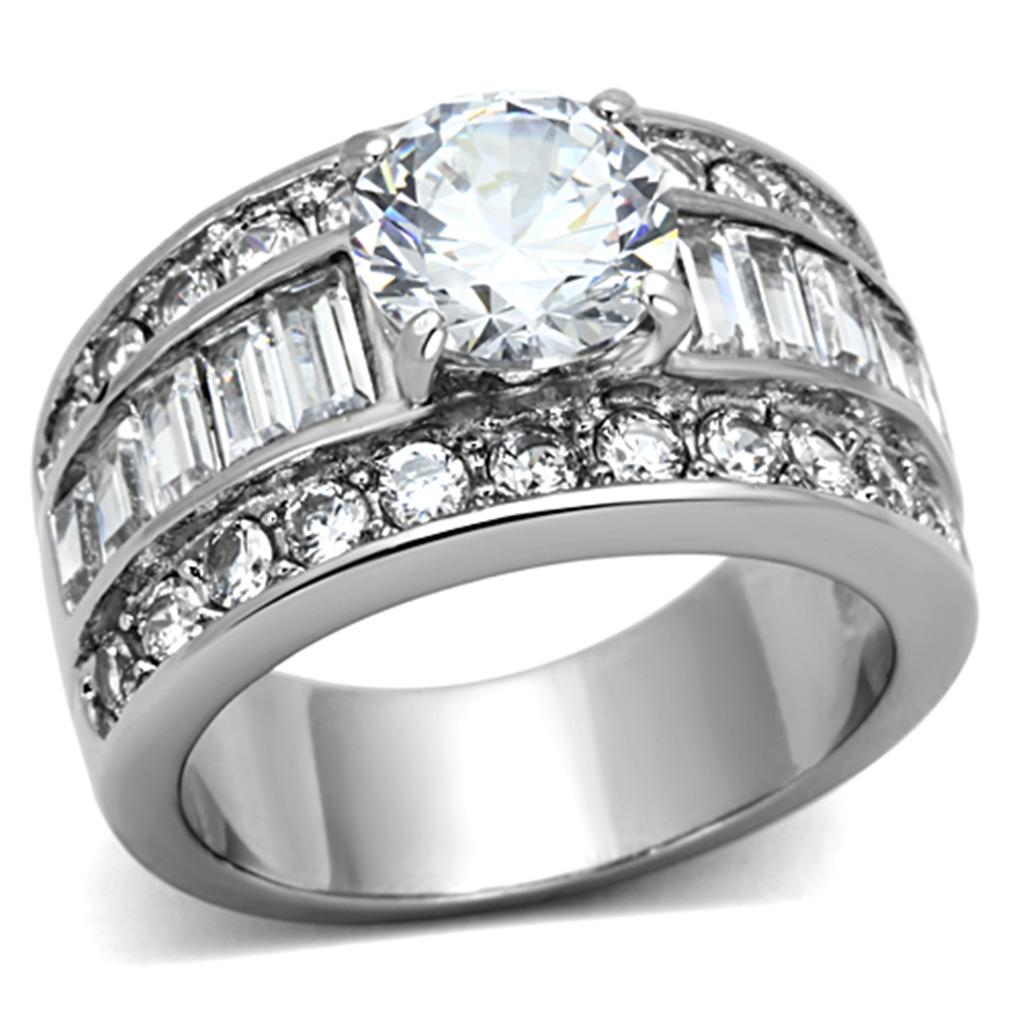 MATK1232 - High polished (no plating) Stainless Steel Ring with AAA Grade CZ  in Clear