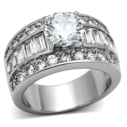 MATK1232 - High polished (no plating) Stainless Steel Ring with AAA Grade CZ  in Clear