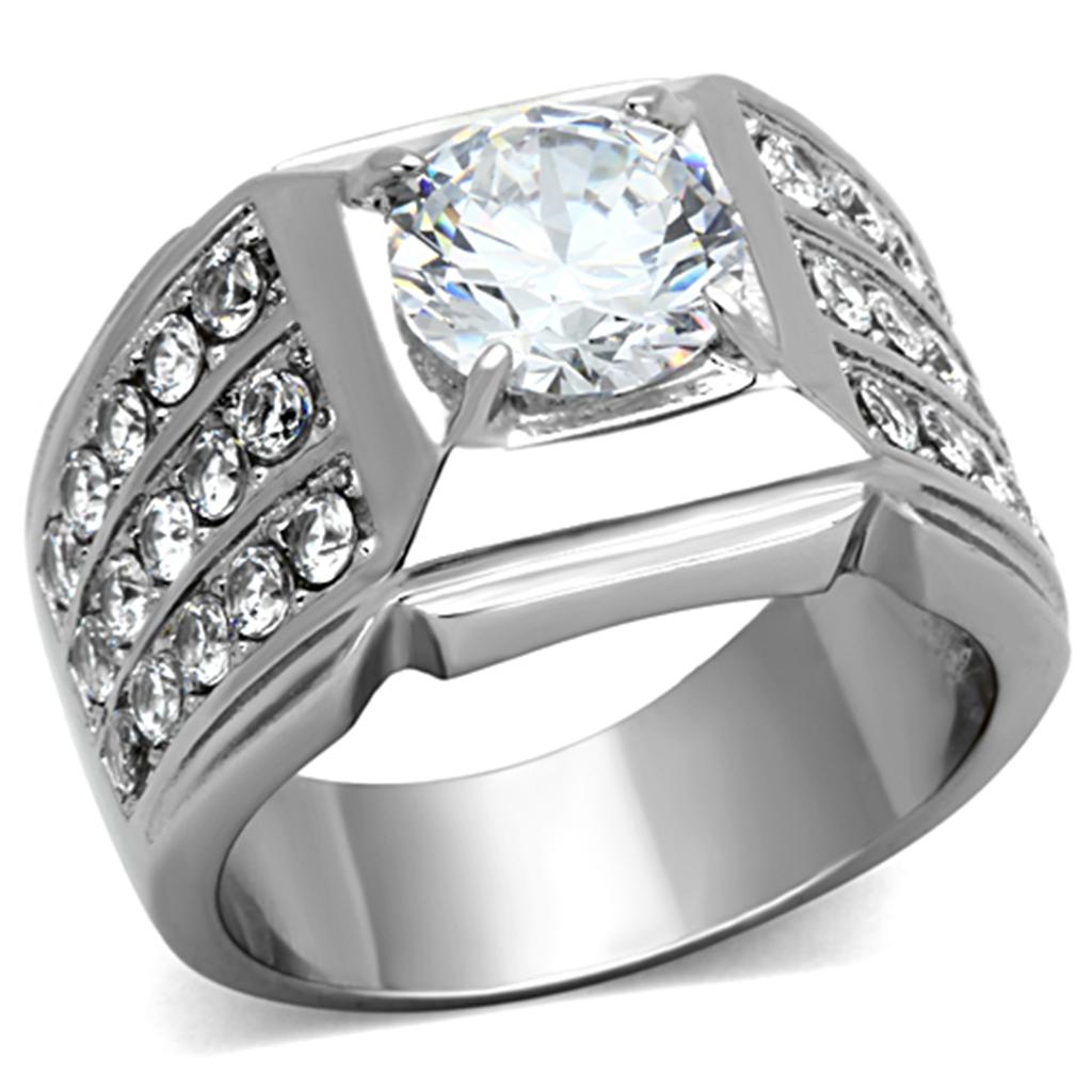 MATK1233 - High polished (no plating) Stainless Steel Ring with AAA Grade CZ  in Clear