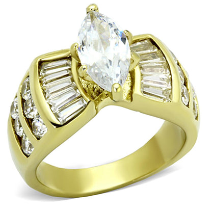 MATK1235 - IP Gold(Ion Plating) Stainless Steel Ring with AAA Grade CZ  in Clear