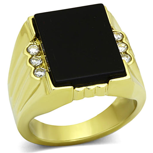 MATK1236 - IP Gold(Ion Plating) Stainless Steel Ring with Synthetic Onyx in Jet