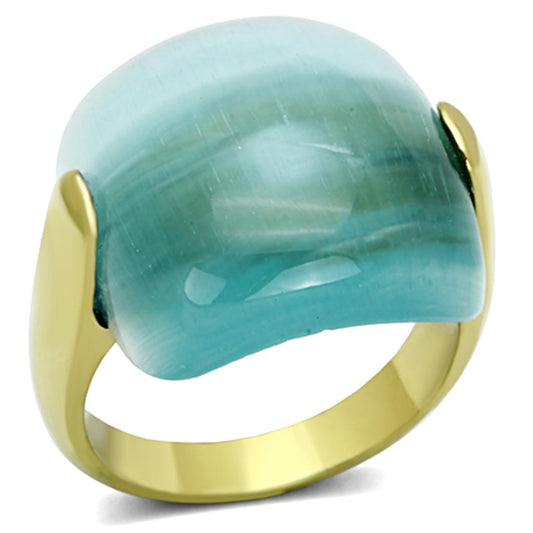 MATK1237 - IP Gold(Ion Plating) Stainless Steel Ring with Synthetic Cat Eye in Sea Blue