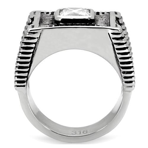 MATK123 - High polished (no plating) Stainless Steel Ring with AAA Grade CZ  in Clear