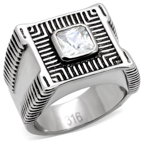 MATK123 - High polished (no plating) Stainless Steel Ring with AAA Grade CZ  in Clear