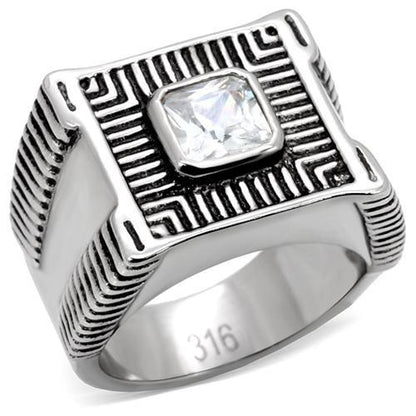 MATK123 - High polished (no plating) Stainless Steel Ring with AAA Grade CZ  in Clear