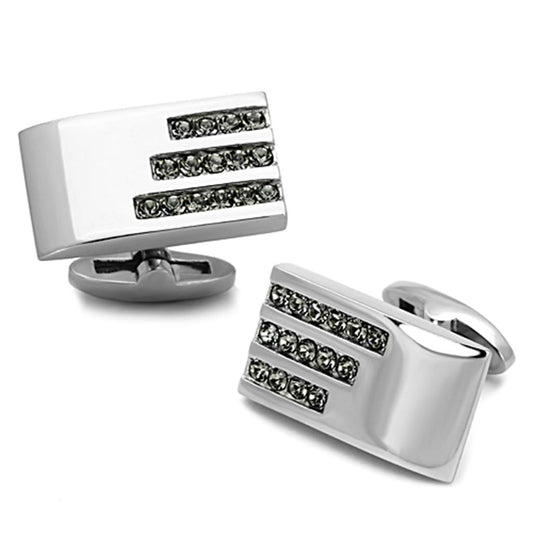 MATK1241 - High polished (no plating) Stainless Steel Cufflink with Top Grade Crystal  in Black Diamond