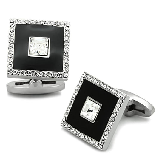 MATK1242 - High polished (no plating) Stainless Steel Cufflink with Top Grade Crystal  in Clear