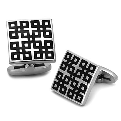 MATK1243 - High polished (no plating) Stainless Steel Cufflink with Epoxy  in Jet