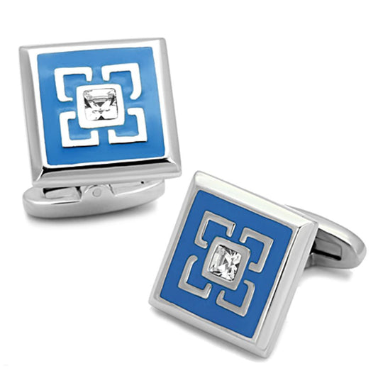 MATK1244 - High polished (no plating) Stainless Steel Cufflink with Top Grade Crystal  in Clear