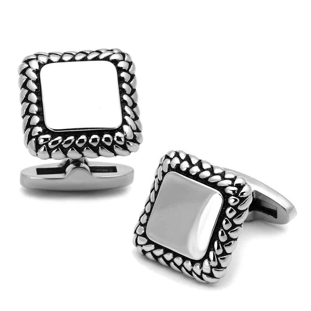 MATK1246 - High polished (no plating) Stainless Steel Cufflink with Epoxy  in Jet