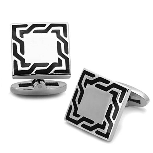 MATK1248 - High polished (no plating) Stainless Steel Cufflink with Epoxy  in Jet