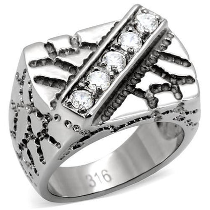 MATK124 - High polished (no plating) Stainless Steel Ring with AAA Grade CZ  in Clear