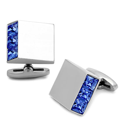 MATK1251 - High polished (no plating) Stainless Steel Cufflink with Top Grade Crystal  in Sapphire