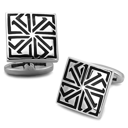 MATK1253 - High polished (no plating) Stainless Steel Cufflink with Epoxy  in Jet