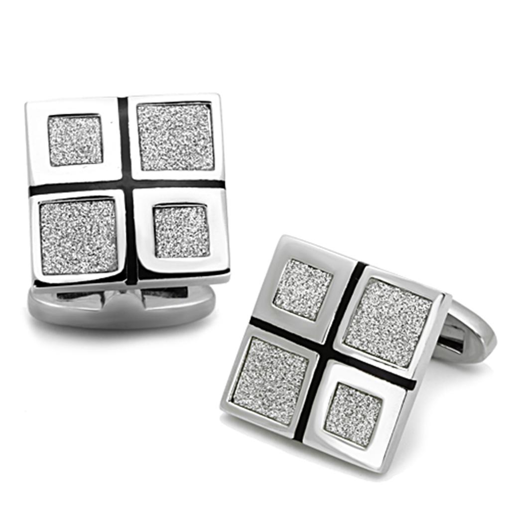 MATK1255 - High polished (no plating) Stainless Steel Cufflink with Epoxy  in Jet