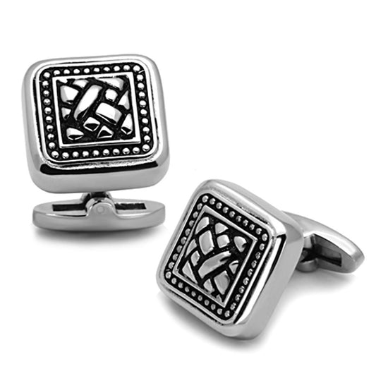 MATK1256 - High polished (no plating) Stainless Steel Cufflink with Epoxy  in Jet