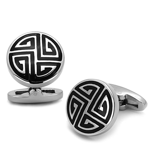 MATK1257 - High polished (no plating) Stainless Steel Cufflink with Epoxy  in Jet