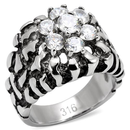 MATK125 - High polished (no plating) Stainless Steel Ring with AAA Grade CZ  in Clear