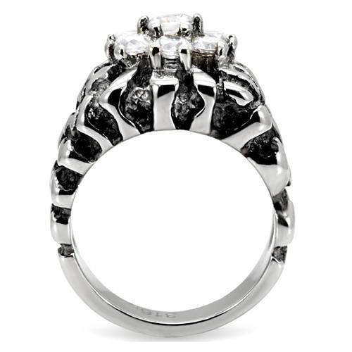 MATK125 - High polished (no plating) Stainless Steel Ring with AAA Grade CZ  in Clear