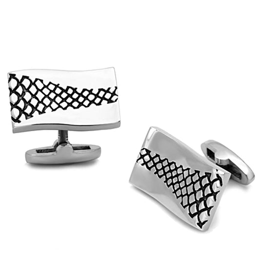 MATK1260 - High polished (no plating) Stainless Steel Cufflink with Epoxy  in Jet