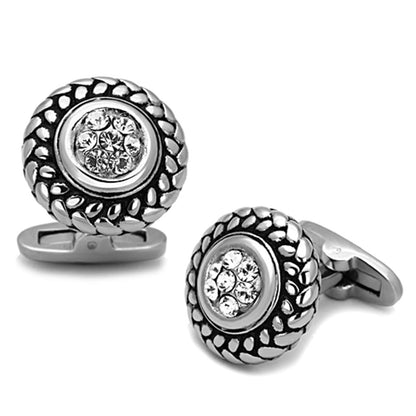 MATK1261 - High polished (no plating) Stainless Steel Cufflink with Top Grade Crystal  in Clear