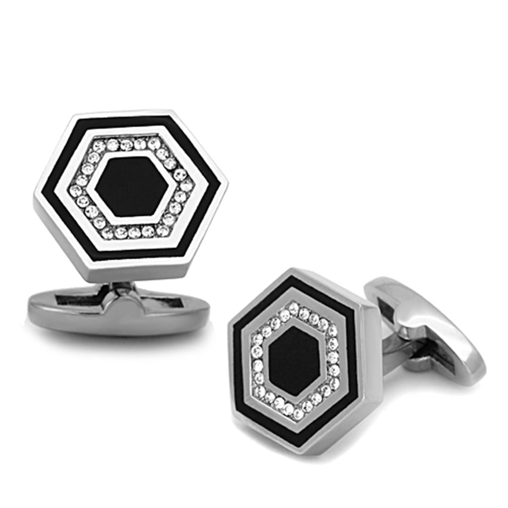MATK1262 - High polished (no plating) Stainless Steel Cufflink with Top Grade Crystal  in Clear