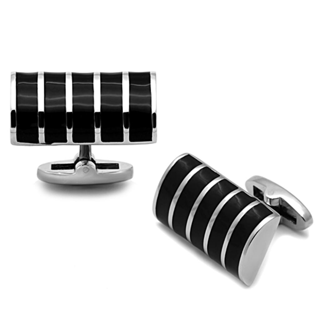 MATK1263 - High polished (no plating) Stainless Steel Cufflink with Epoxy  in Jet