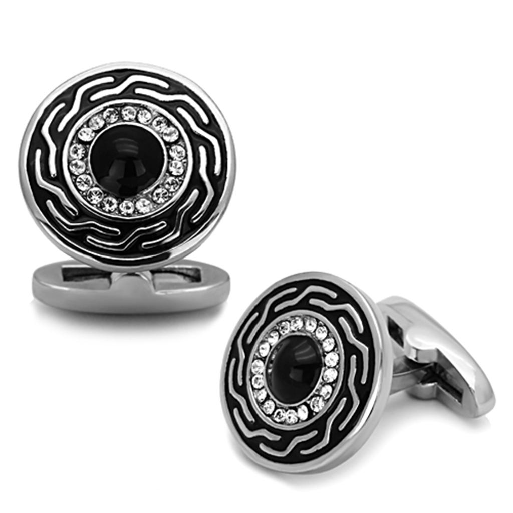 MATK1264 - High polished (no plating) Stainless Steel Cufflink with Top Grade Crystal  in Clear