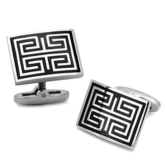 MATK1265 - High polished (no plating) Stainless Steel Cufflink with Epoxy  in Jet